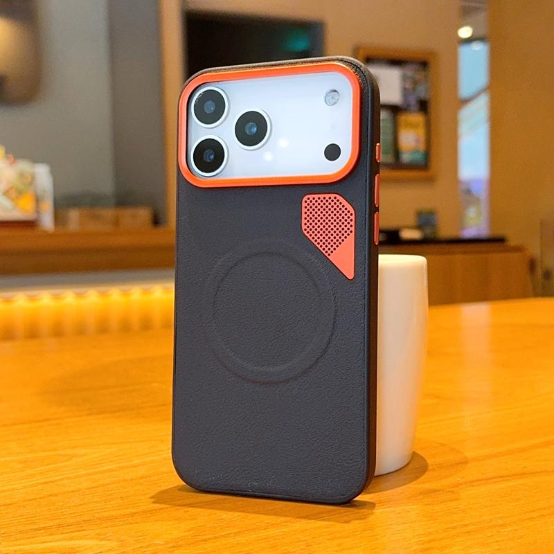 Heat Dissipation Designed Vegan Leather Magnetic Case For iPhone 17 Pro Max Air 16 16e 15 Plus With Metal Buttons Camera Frame