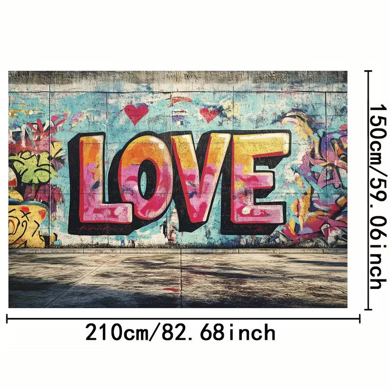 2D Valentine's Day Backdrop, Graffiti LOVE Wall Urban Photo Decor