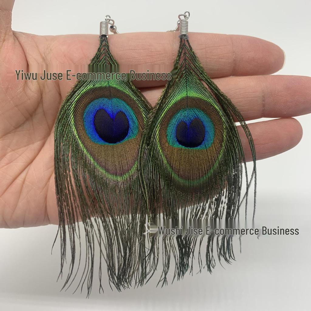 Colorful European Retro Peacock Feather Dangle Earrings - Versatile Ethnic Luxury Jewelry for Women