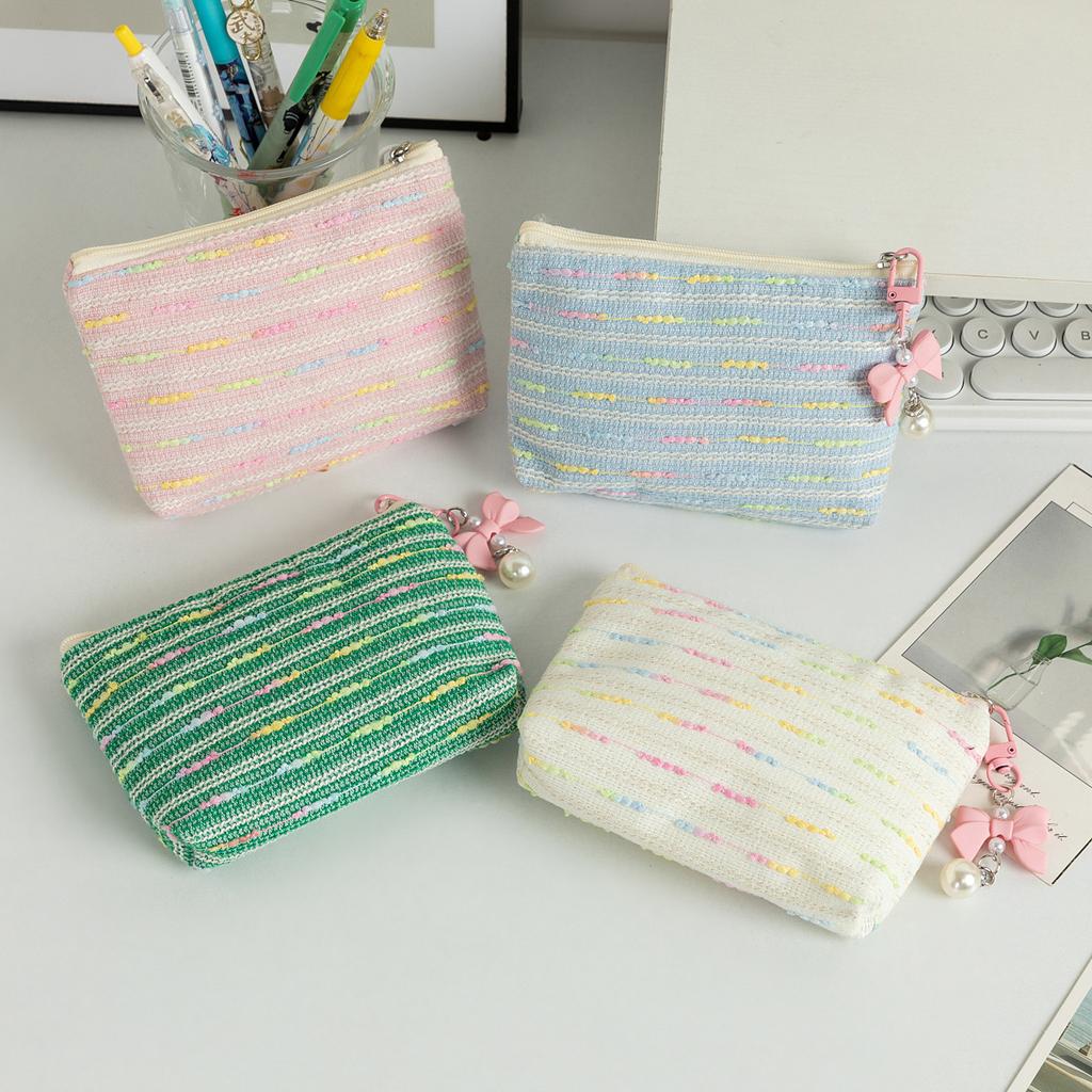 Small Cosmetic Make Up Bag Mini Striped Organizer Bags for Women Lipstick Makeup Case Children Cute Purse Coin Pouch Case