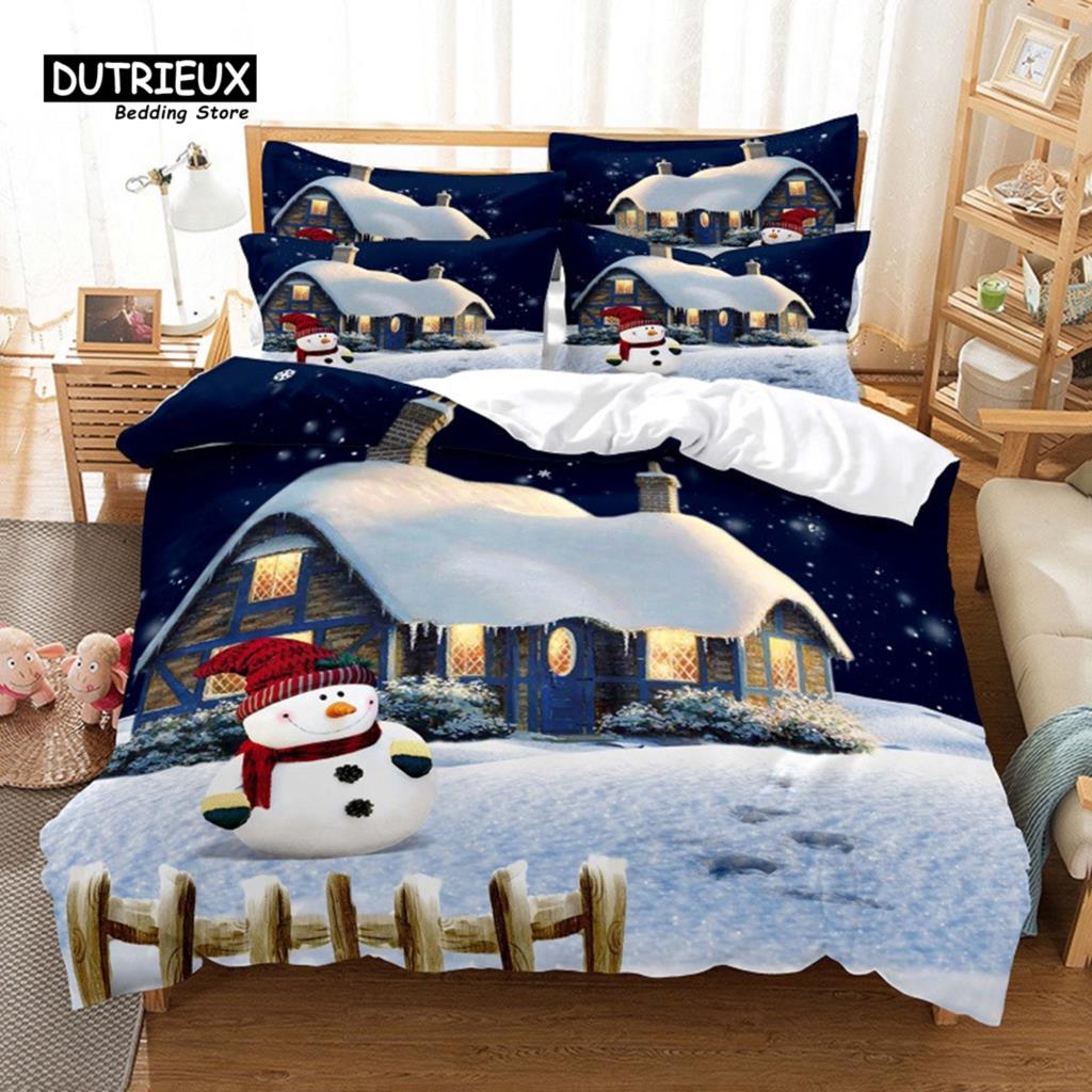 Snow Scene Hut Bedding Set, 3Pcs Duvet Cover Set, Soft Comfortable Breathable Duvet Cover, For Bedroom Guest Room Decor
