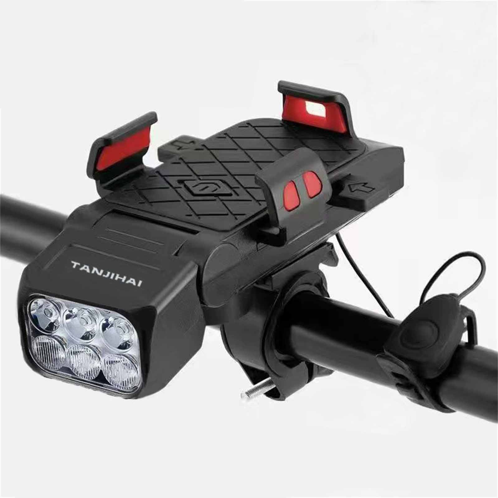 

Передний фонарь Велосипедный фонарь с гудком и держателем для телефона Велосипедная лампа безопасности Многофункциональная фара для ночной езды One Size