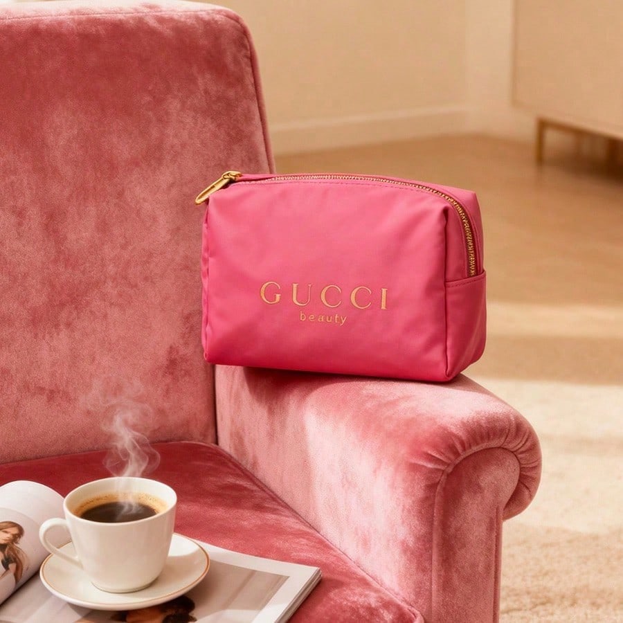 Women Purple-red Satin Makeup Bag, Toiletry Bag and Large-capacity Storage Bag, Suitable for Traveling GUCCI-GIFT-81