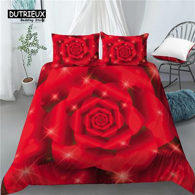 Otthoni Élet Luxus 3D Piros Rózsa Mintás 2/3 Darabos Puha Paplanhuzat és Párnahuzat Gyerek Ágynemű Szett Queen és King EU/US/AU Méret