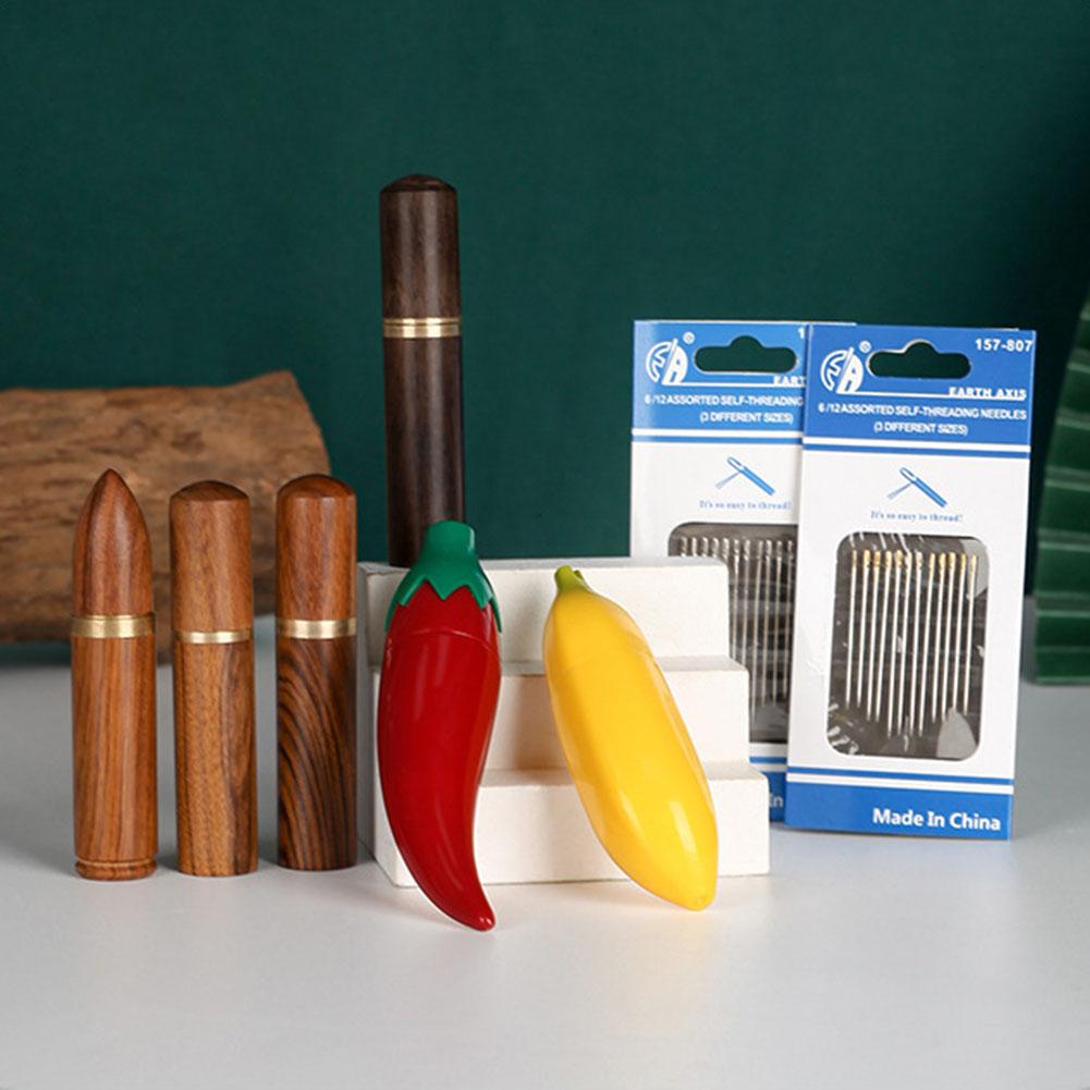 DIY Sewing Needles Holder Storage Tube Wooden Box Embroidery Sewing Needles Case for Household Sewing Tools