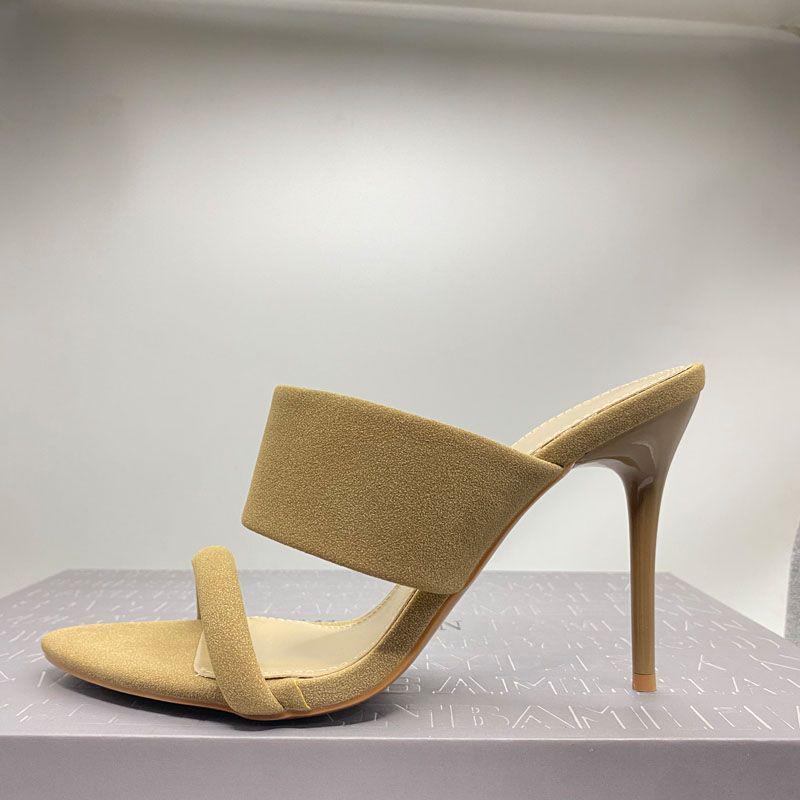 

2025 Summer Versatile Square Toe High-Heeled Stiletto Sandals for Women 40 абрикосовий