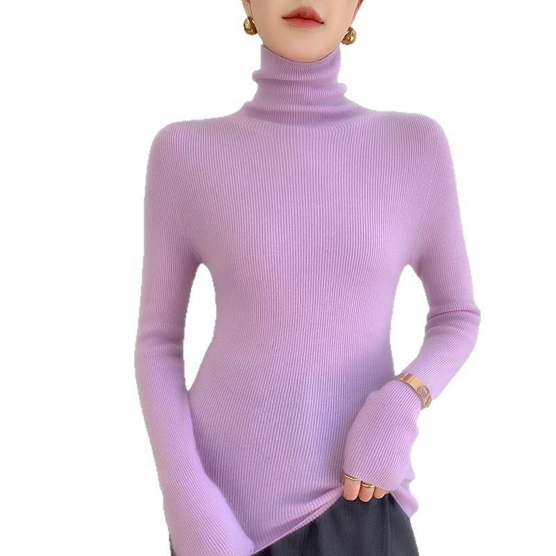 Autumn/Winter Women's Slim Fit High Neck Cashmere Knit Long Sleeve Pullover
