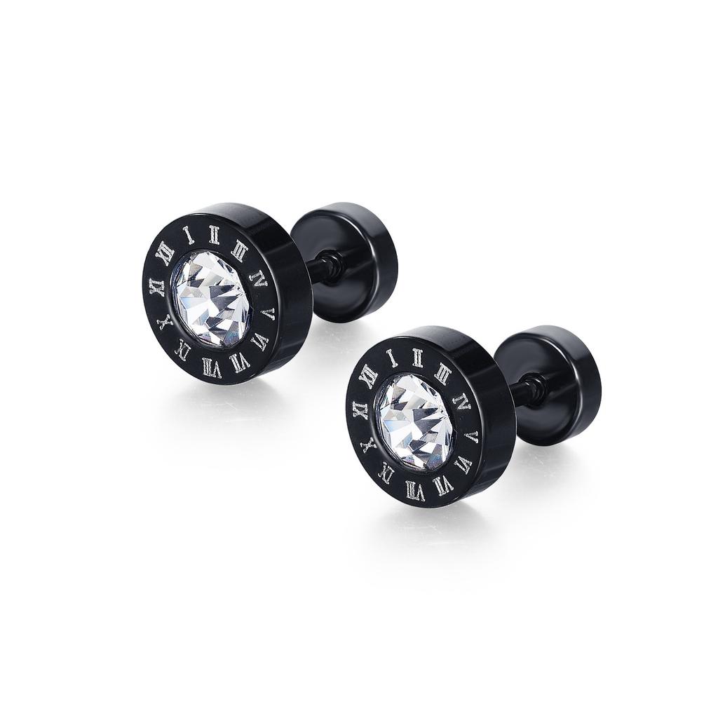 Men's stud earrings punk style personality black titanium steel stud earrings hip hop high sense trendy men Roman digital earrings
