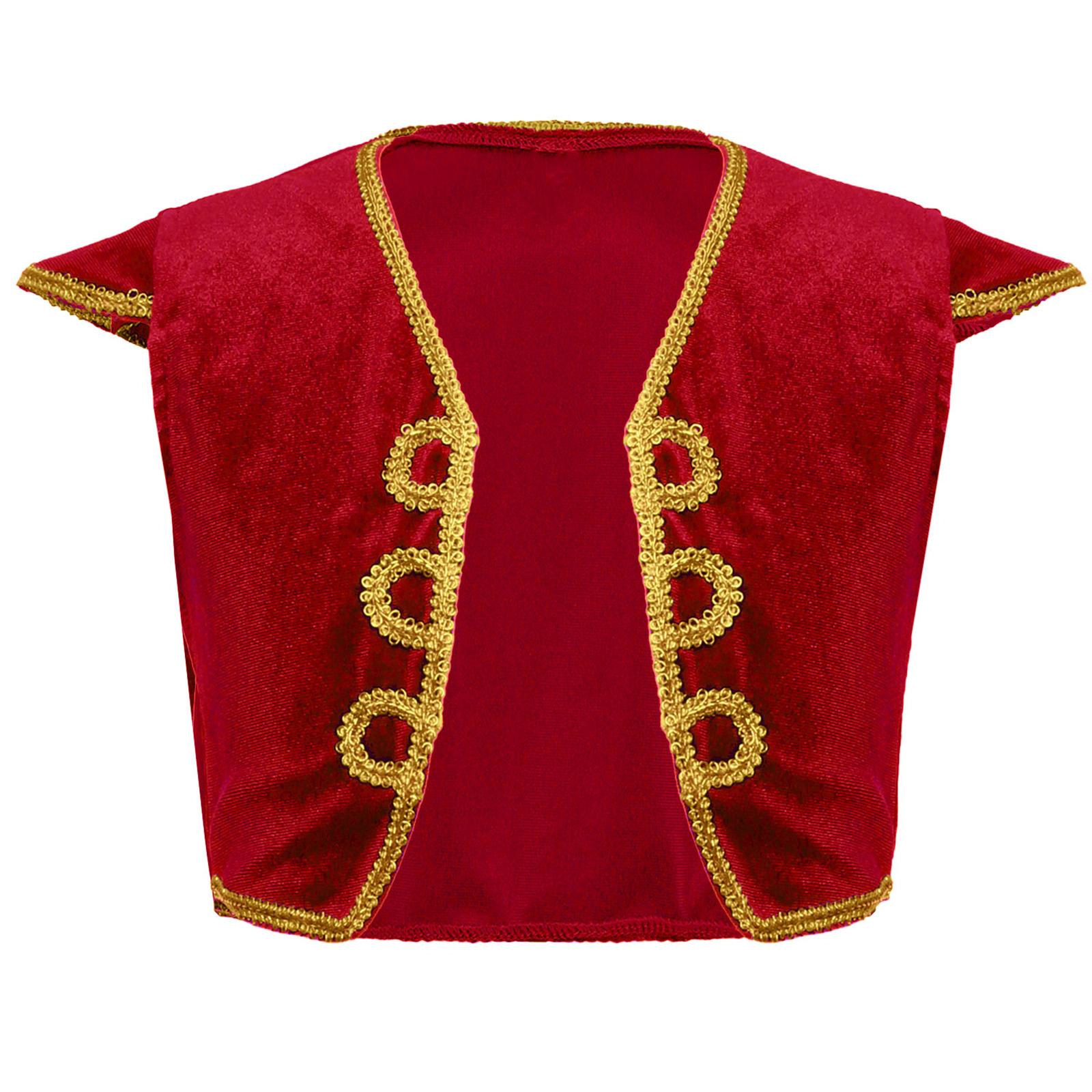 

Костюм жилета арабського принца для хлопчиків з рукавами-крильцями та V-подібним вирізом для тематичної вечірки, косплею, Хелловіну, перевдягання, виступу 5-6 Years червоний