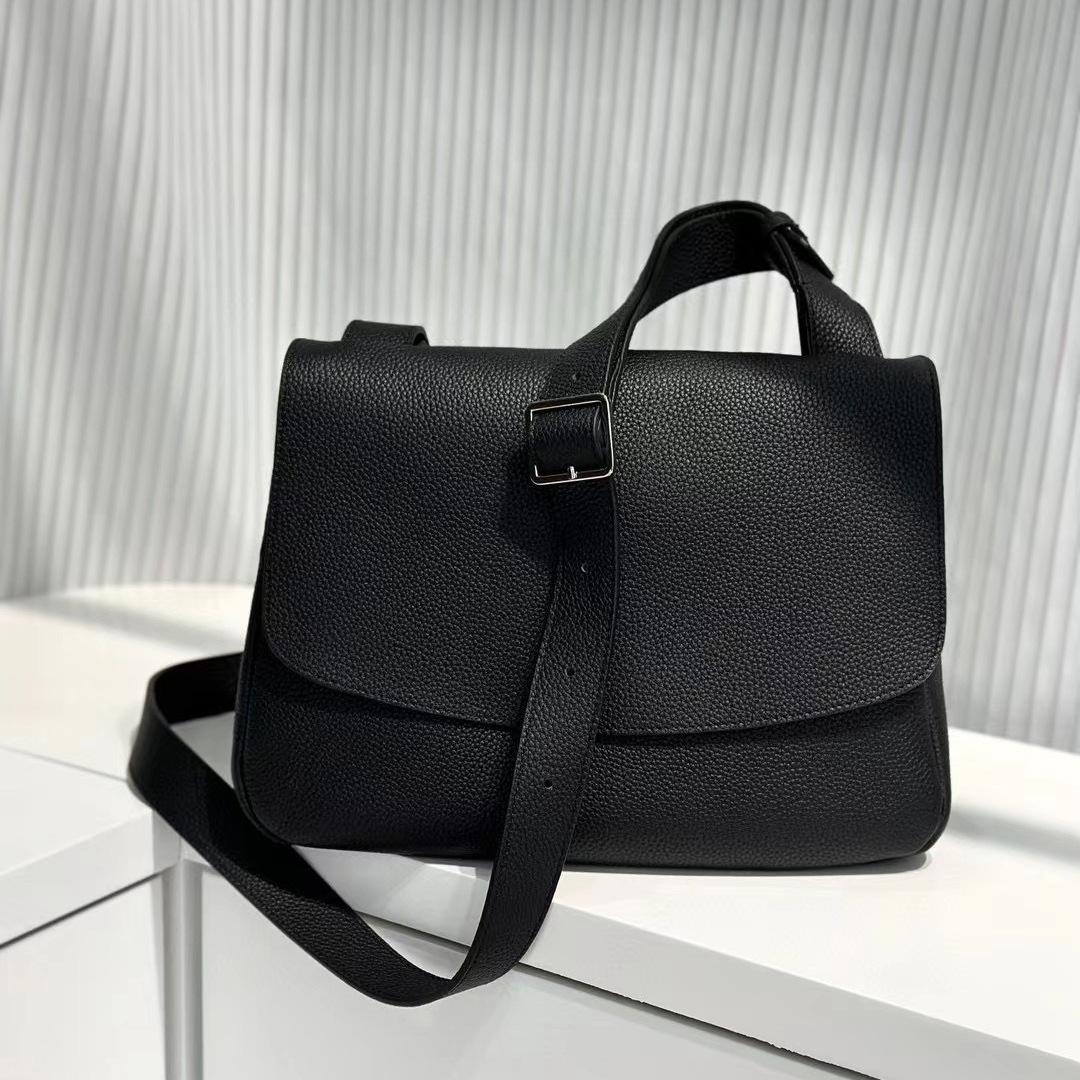 

Новая сумка почтальона из коровьей кожи с верхним слоем, сумка-перекидка из коровьей кожи, женская сумка через плечо в стиле ретро из кожи 30x12x21cm чёрный