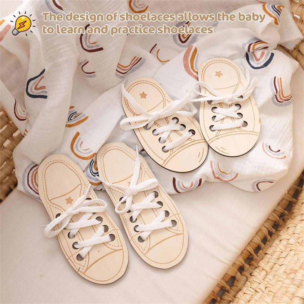 Shoelaces Shoe Tying Toy Puzzle Improve Intelligence Game Toy Wooden Threading Game Children Shoe Tying Toy