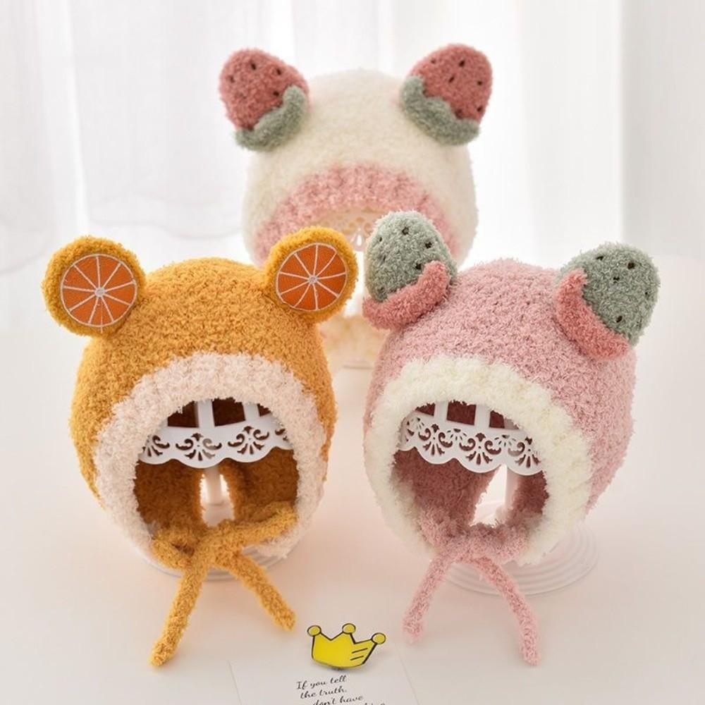 Lovely Fleece Fruit Ear Hat Winter Soft Baby Beanie Cap Thick Warm Ear Protection Hat Boys Girls