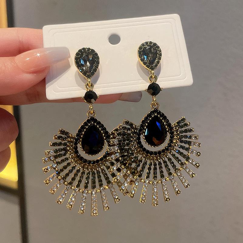 Pendientes de Carrillón de Viento de Perla y Cristal de Aguja Plateada Vintage