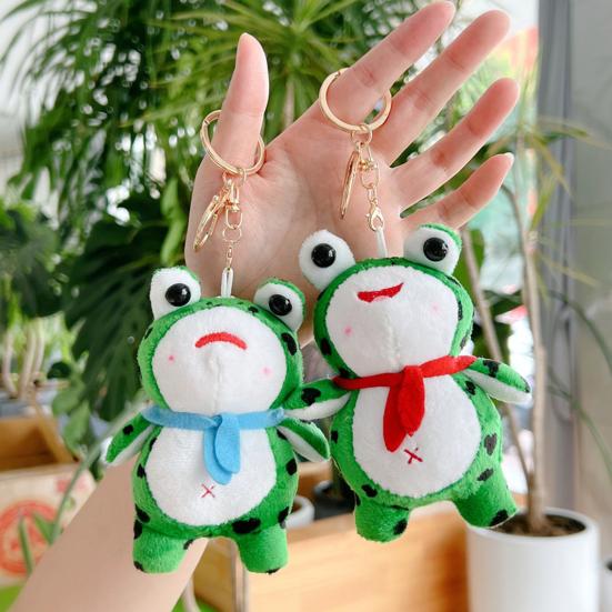 Plush Cartoon Frog Keychain Blue Red Scarf Stuffed Frog Car Key Ring Backpack School Bag Charm Purse Pendant Hanging Decoration Ornament