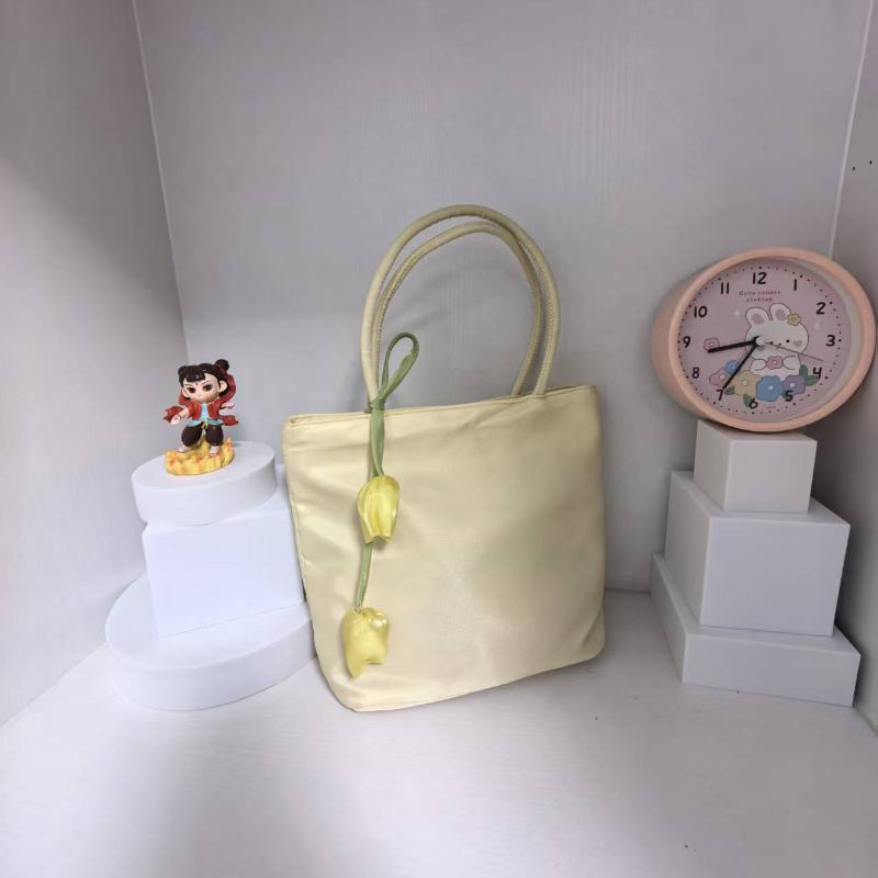 Casual Nylon Shoulder Tote Bag Lovely Tulip Pendant Lightweight Large Capacity Women Handbag for Commute Grocery Shopping