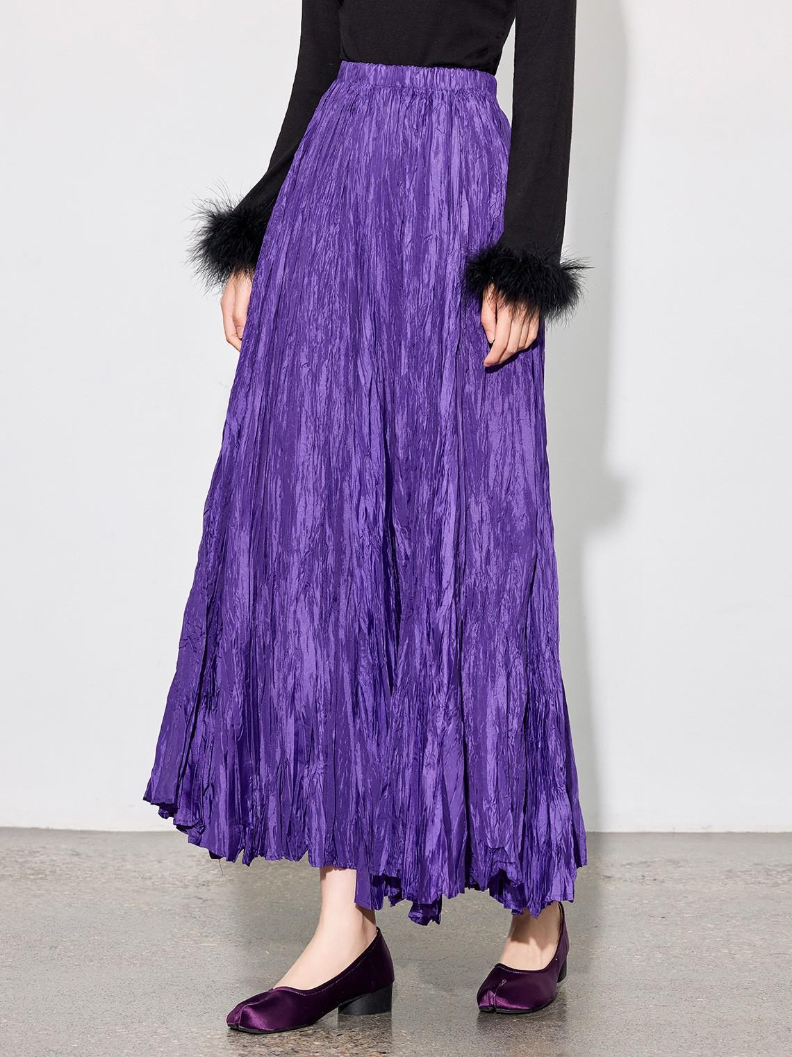 

Johnature Pleated Elasticated Waist Skirt Summer Simple Solid Color Loose Irregular Women Skirts One Size фиолетовый