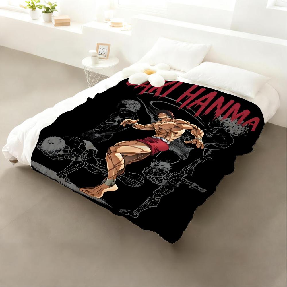 Anime Hanma Baki Throw Flannel Throw Blanket: Soft Kid-Friendly Warm Anti-Static All Season Washable Couch Bed Home