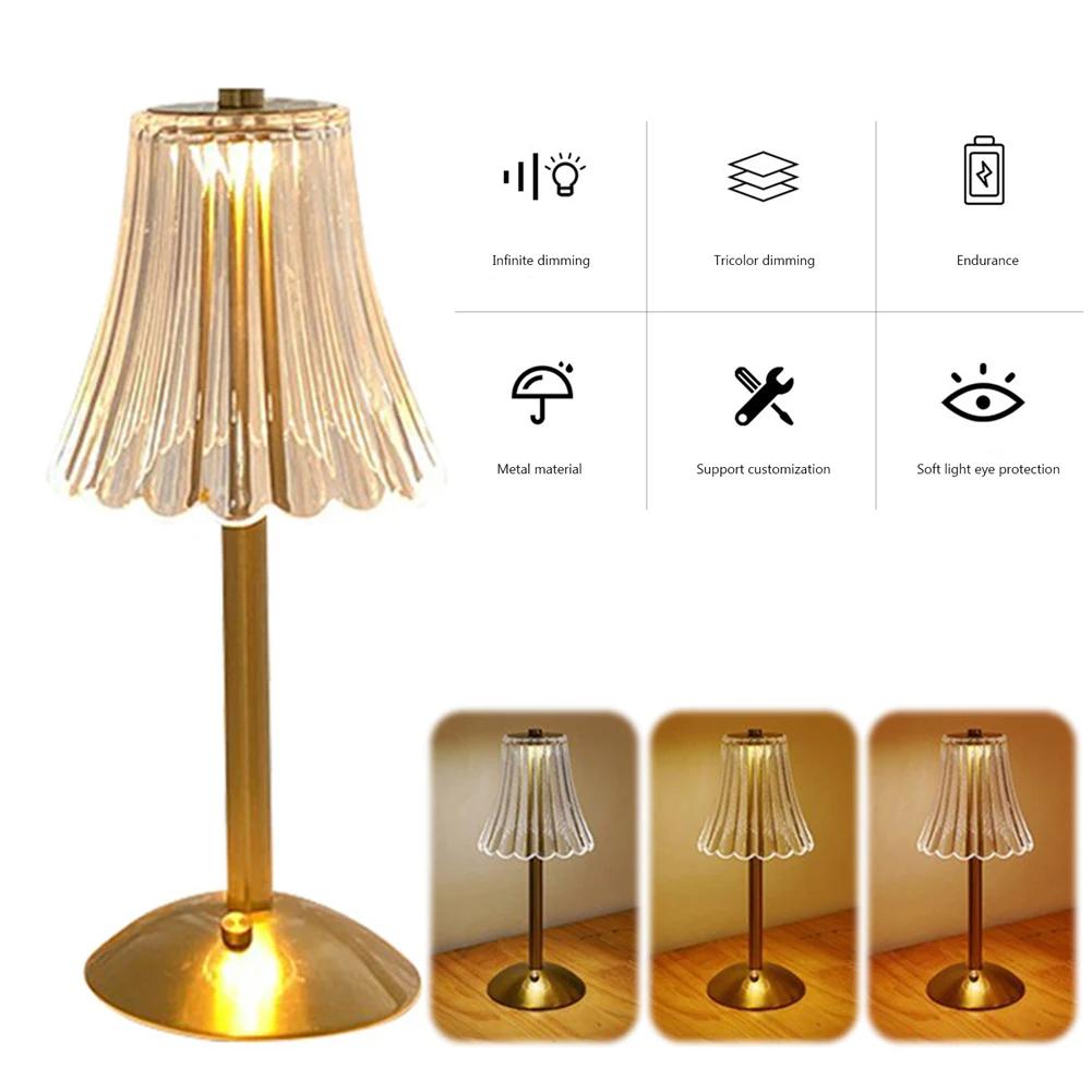 Crystal Table Lamp Crystal Romantic Diamond Bedside Lamp Rechargeable 3 Colors LED Night Light Touch Lamp for Home Decoration
