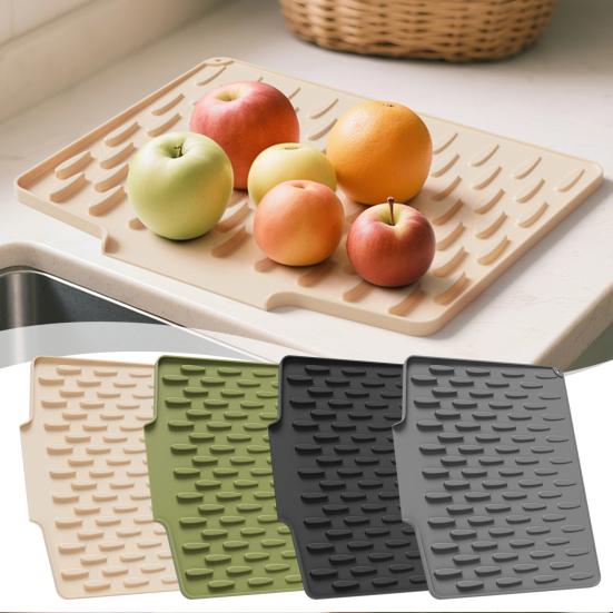 Silicone Drain Mat Heat-resistant Non-slip Kitchen Drying Pad Water Drainage Design Hotel Kitchen Utensil Drying Pad