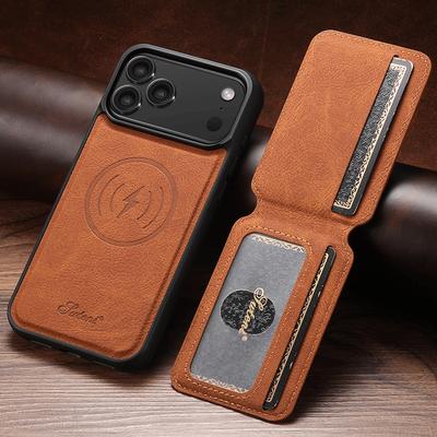 Magnetic Premium Leather Phone Case for iPhone 17 Pro Max Air 16E 16 Plus 15 14 13 12 Wireless Charging Card Holder Wallet Cover