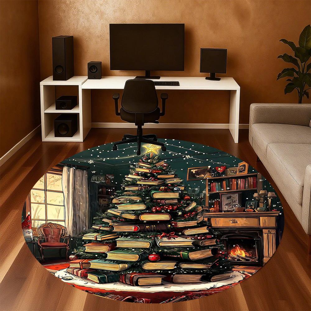 1PC Christmas Tree Office Round Area Rug, Under Office Chairs Bedroom Living Room Home Decor,Carpet for Office, -1110210