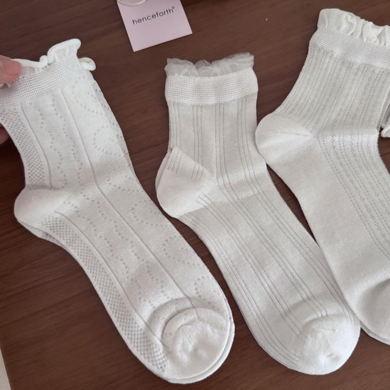 Female Spring and Summer Mesh Hollow Out Breathable Sweat Resistant Pilling White Pile Socks