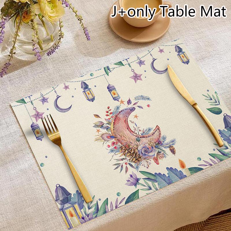 Ramadánové lněné prostírání Eid Mubarak Stolní ozdoby Muslimské islámské párty potřeby Lucerna Měsícní podložka Domácí dekorace