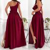 Ärmelloses Kleid mit Seitenschlitz, fließendem Saum und elegantem Design, sexy asymmetrischem Kragen und Rüschenbesatz, Maxikleid, Partykleidung