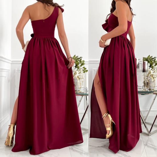 Ärmelloses Kleid mit Seitenschlitz, fließendem Saum und elegantem Design, sexy asymmetrischem Kragen und Rüschenbesatz, Maxikleid, Partykleidung