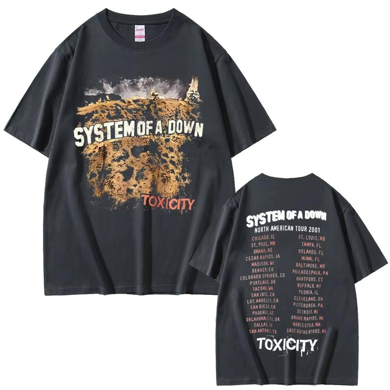 2026 Summer Fashion Trendy Tee Vintage Rock Band System of A Down Toxicity Tour T Shirt Men Women Gothic Punk Rock T-shirts