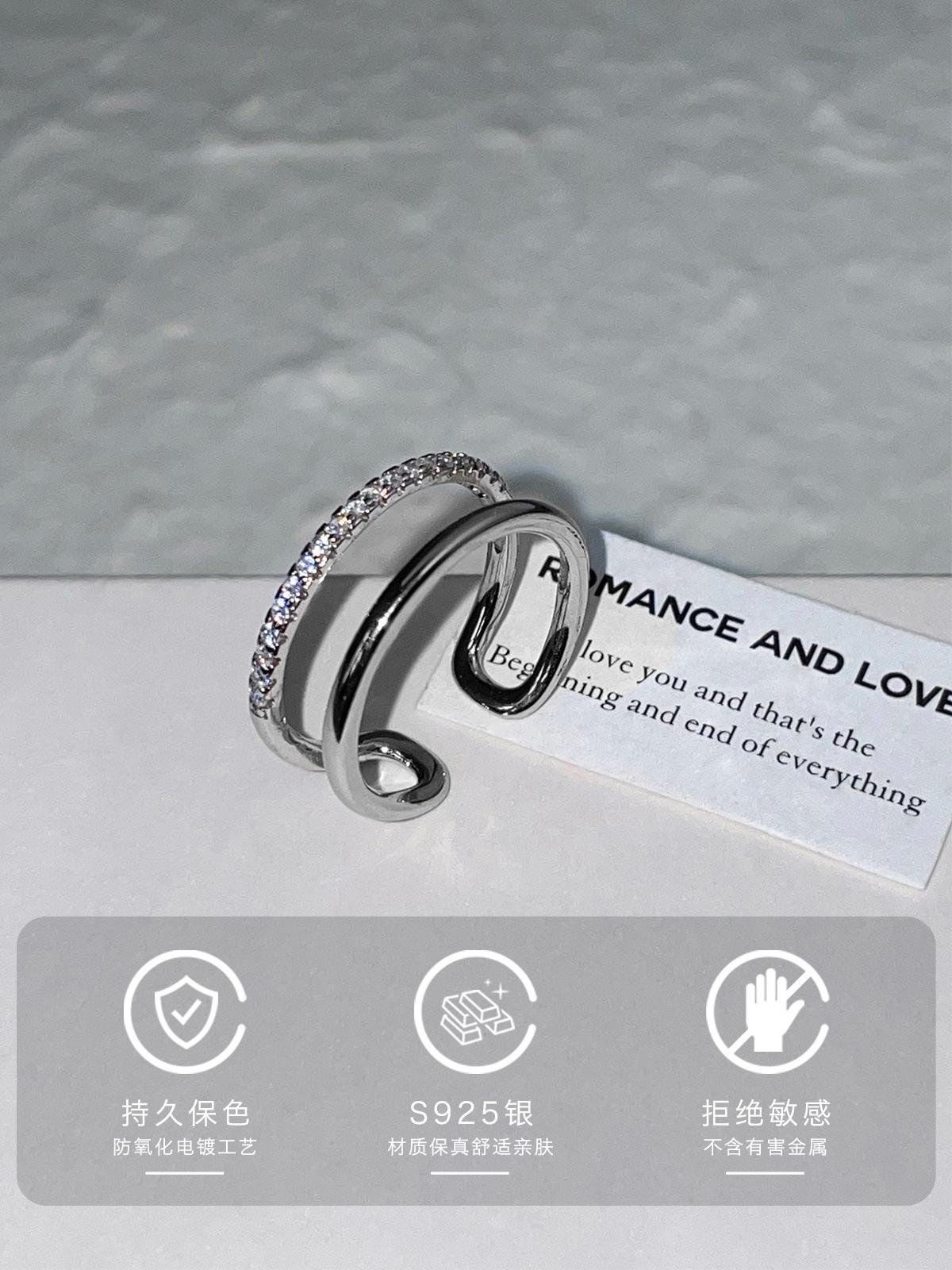 

Кольцо из стерлингового серебра 925 пробы, двухслойное, женское, модное, в стиле легкой роскоши, кольцо на указательный палец с цирконом, кольцо с индивидуальным нишевым дизайном Opening adjustable