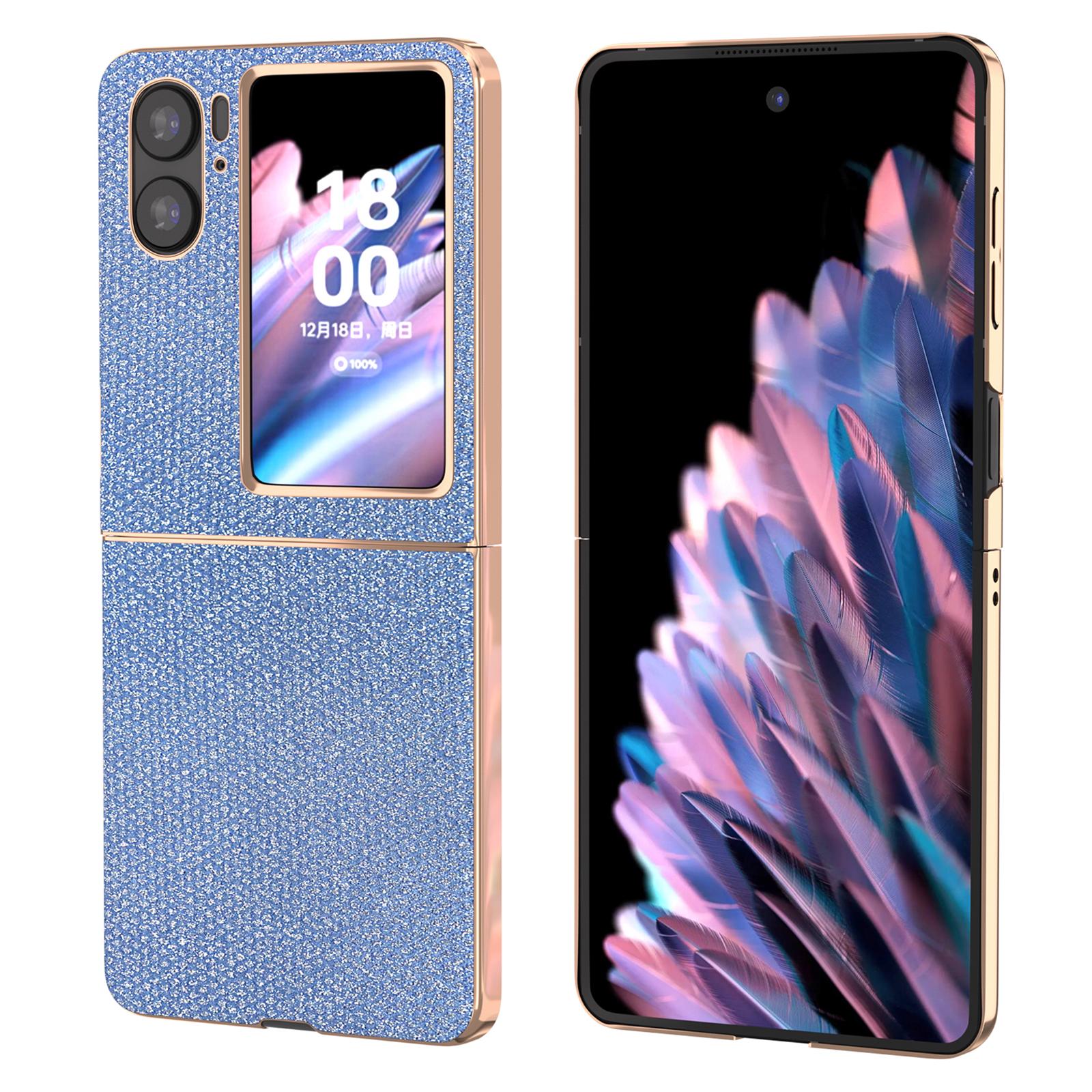 

Electroplating Phone Case for Oppo Find N2 Flip 5G Rhinestone Texture Shockproof Case PC+PU Leather Phone Cover Blue