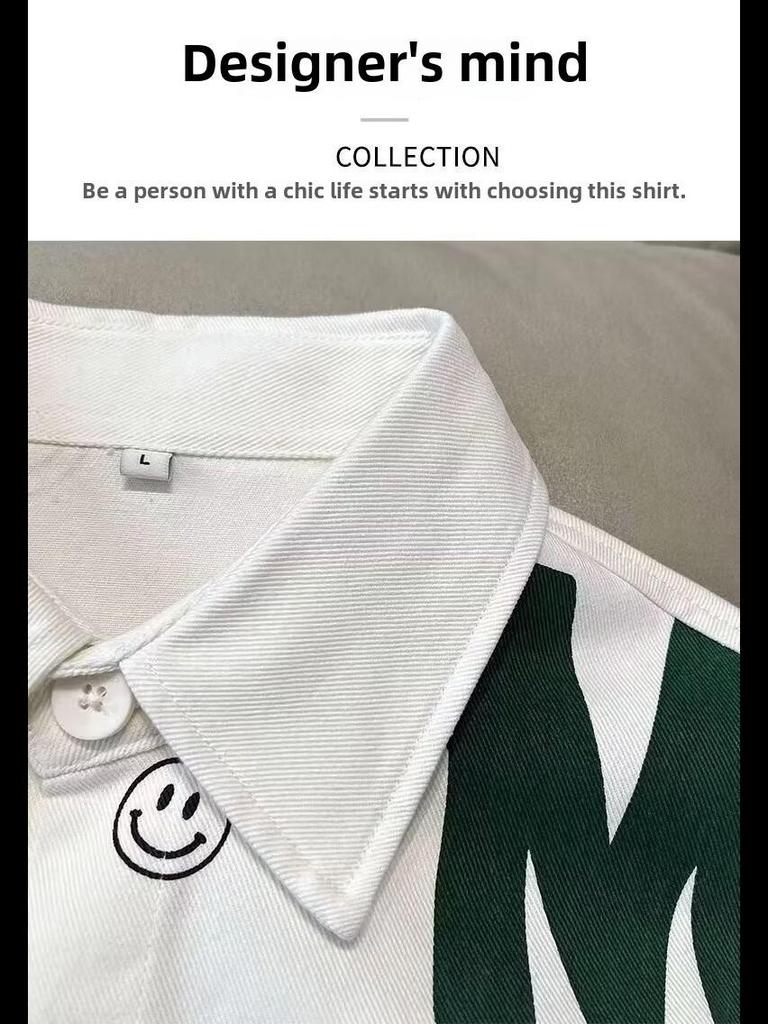 Unisex Korean-Style Letter Print Long-Sleeve Shirts - Trendy, Loose-Fit for Spring & Autumn