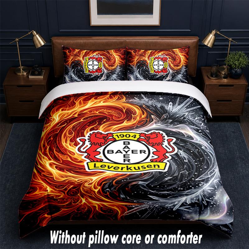 Bayer Leverkusen Football Design Bed Bedding Set 1 Duvet Cover + 2 Pillowcases Soft Breathable Household Bed Linens