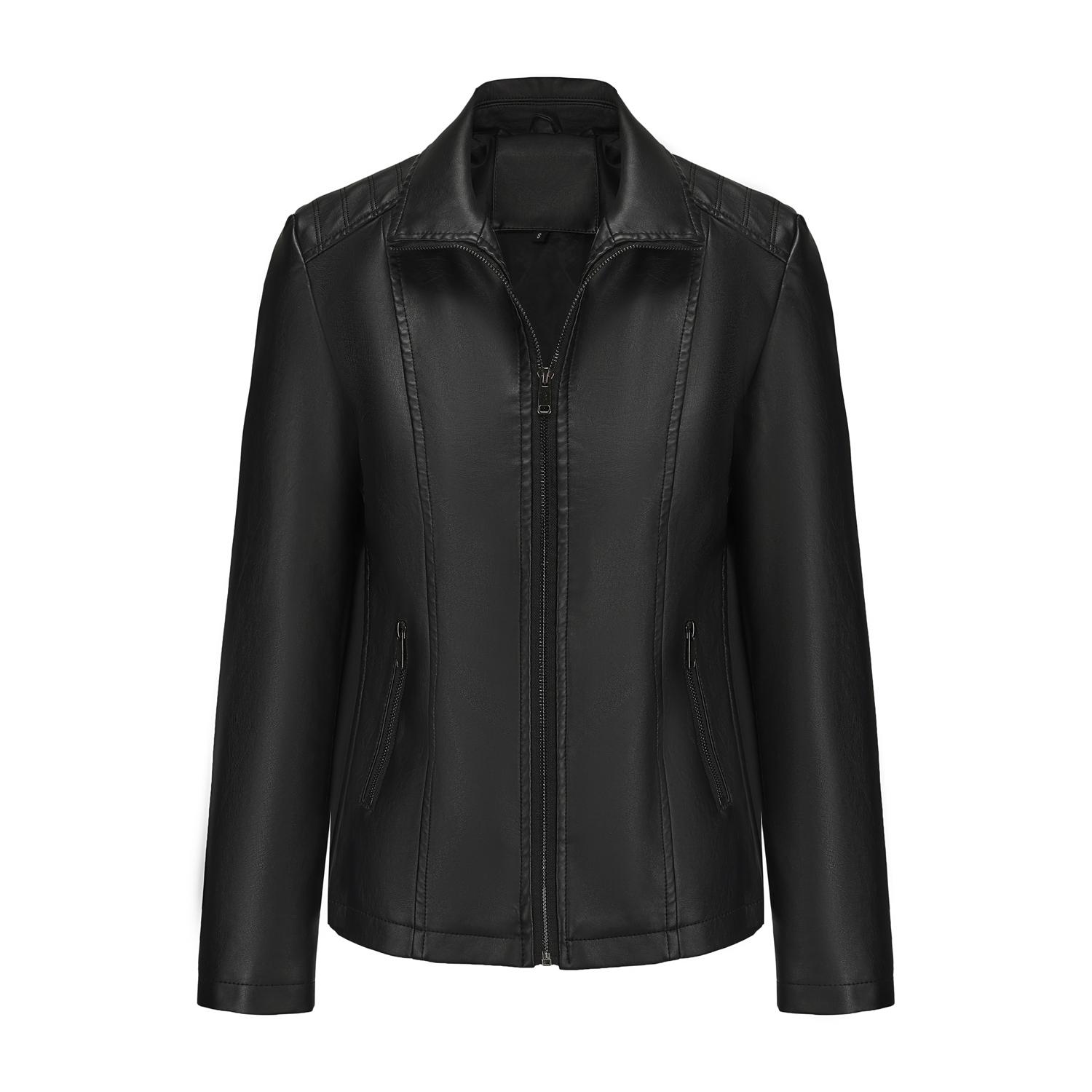 

Женские куртки Имитация кожи Пэчворк Вязаный Эластичный Верхняя одежда Молния Мода Мотоциклетная Бомбер Панк Куртка Осень Весна Повседневная одежда XL чёрный