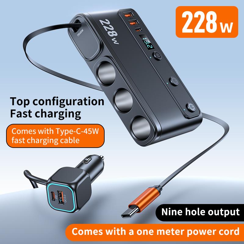 171W 9 in 1 Car Charger 3Ports Cigarette Lighter Splitter 12V 24V Fast Charger Plug Power Adapter for iPhone GPS Dashcam
