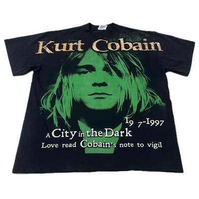 Vintage KURT COBAIN AOP Nirvana City In The Dark  Single Stitch Shirt REPRINT