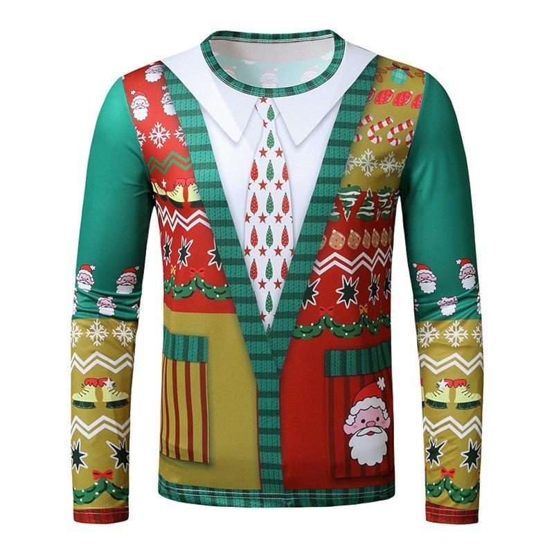Christmas T-shirts For Men Shirts Tree Snowflake Graphic T-Shirt Cotton O Neck Oversized Long Sleeve Tops Streetwear Men's Shirt