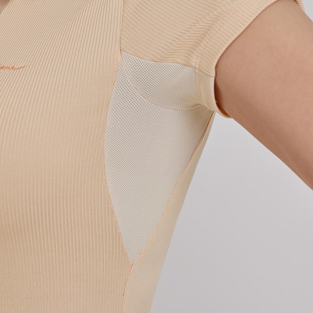 J.JANE See-Through Neckline Short Sleeve T-Shirt (Apricot)