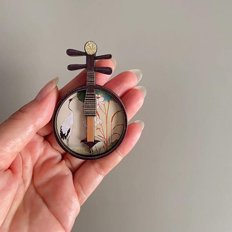 Wooden Chinese Style Ethnic Instrument Fridge Magnet Set For Living Room Dcor