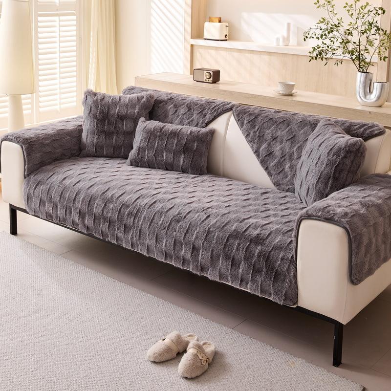 New Light Luxury Internet Celebrity Thickened Plush Leather Sofa Cushion Winter Modern Cream High-End Cover Seat Cushion Cover Cloth