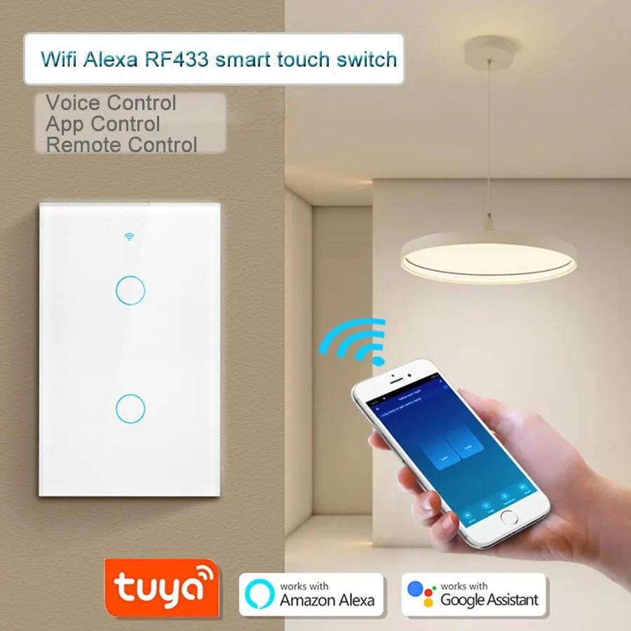 Tuya WiFi Smart Light Switch 1/2/3 Gang Touch Switch Without Neutral Line US Standard Smart Life APP Control Work Alexa Google H
