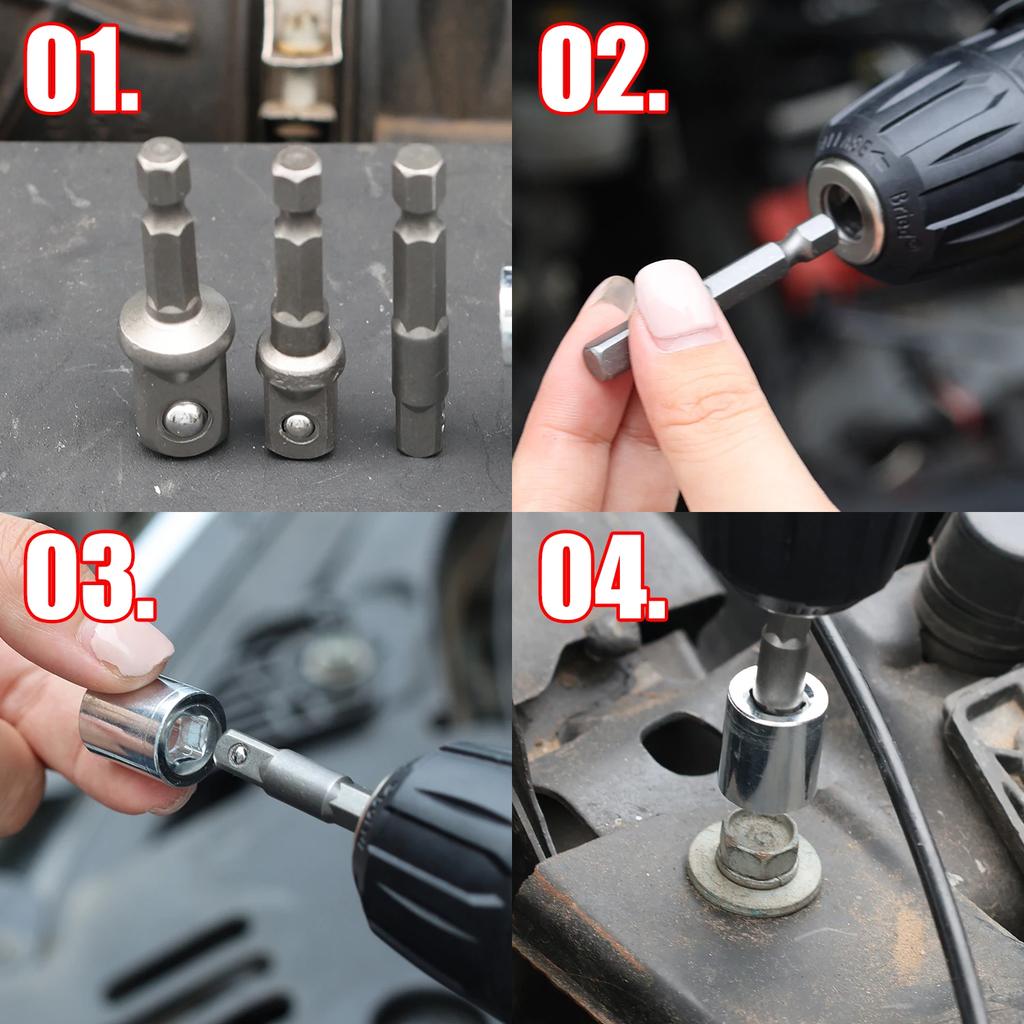 Steckschlüsseladapter Chrom-Vanadium-Stahl Schlagsechskant Schaftsatz 1/4" 3/8" 1/2" Verlängerung Bohrer Stangen-Satz Antriebskraft Bit Werkzeuge