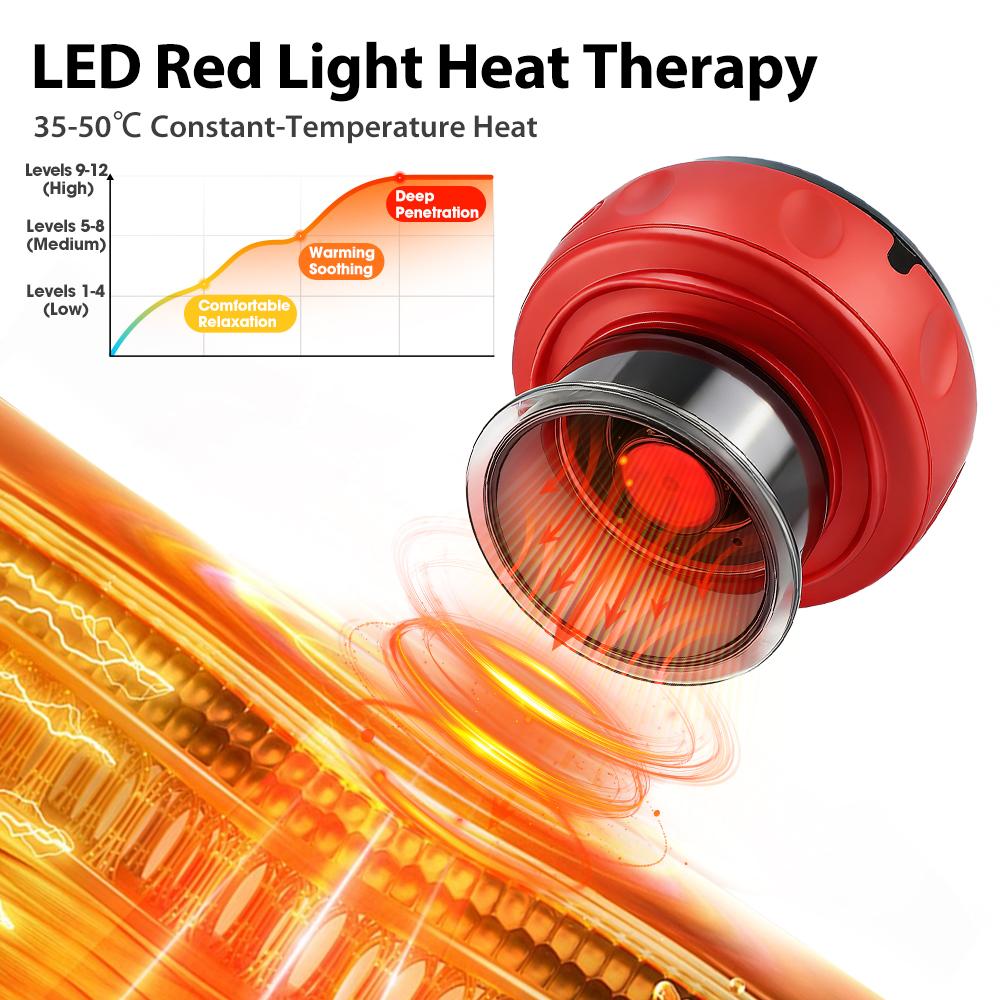 Smart Red Light Cupping Massager Wireless Portable with Remote Control 12 Levels Suction 12 Levels Heating for Body Relax
