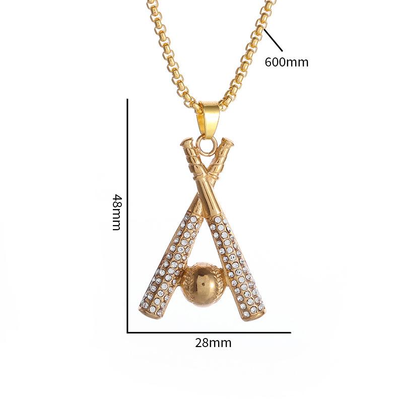 Baseball Stick Hip Hop Sports Full Diamond Necklace Mens Trendy Accessories European and American