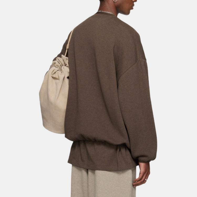 Fear of God Essentials Col rond Gris chiné Bois Hommes Hauts Marron 192SU244682F