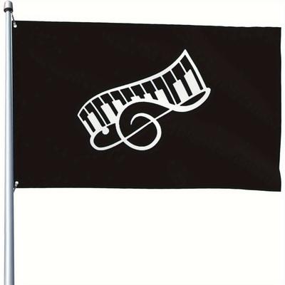 1 Stück Flagge mit Klaviertasten in verschiedenen Größen - Strapazierfähiges, winddichtes Polyester, Dekoration, Dreifaches Symbol-Design, Schwarz-Weiß-Musikthema, Geeignet für Innenräume
