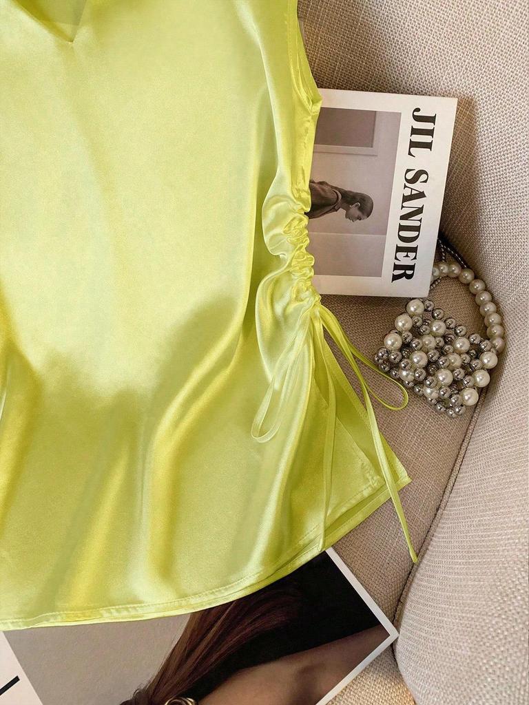 Women's V-Neck Satin T-Shirt - Summer 2026 Slim Fit, Plain Color, Short-Sleeved, Stylish Top