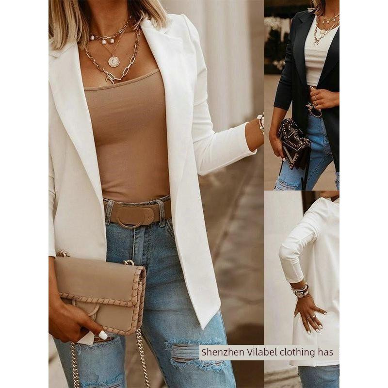 Solid-Colored Long-Sleeve Suit Jacket Leisure Solid Long Sleeve Blazers Women