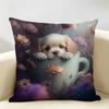 Cute Puppy Cartoon Kawaii Cushion Cover Natural Linen Organic Fabric DoubleSided Printing Room Sofa Decor Pillow Case